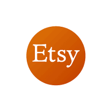 Orange circular etsy logo with white lettering