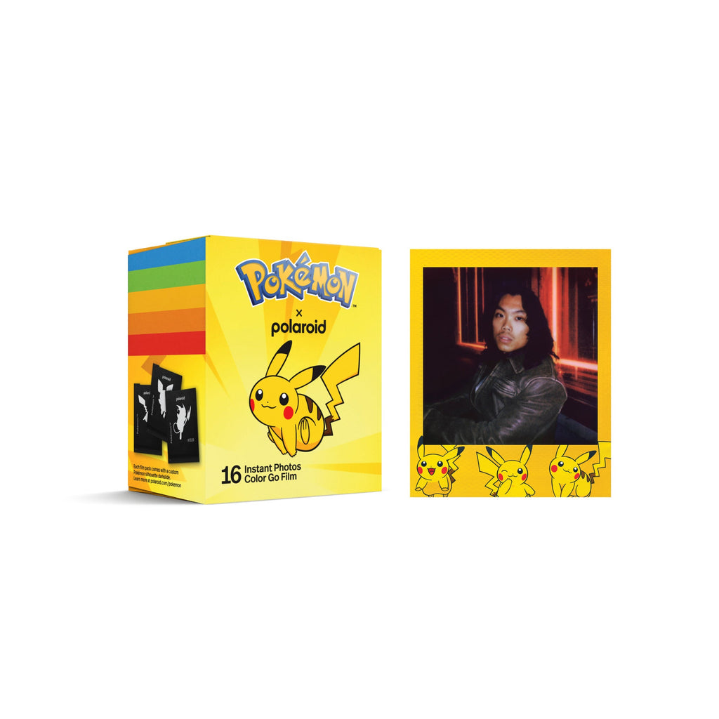 Polaroid Go Color Film Pokémon Pikachu Edition double pack box with a yellow Pikachu-framed instant photo