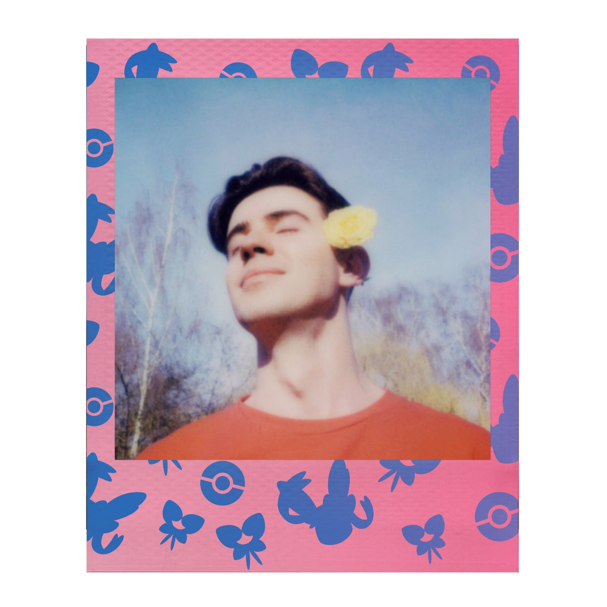 Polaroid Go portrait in a pink Sylveon edition frame