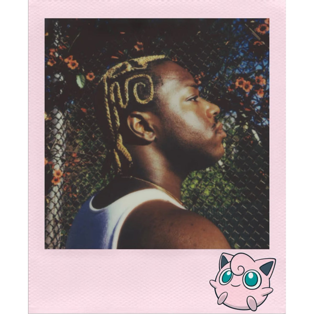 Polaroid i-Type instant photo in a pink Pokémon edition frame featuring Jigglypuff