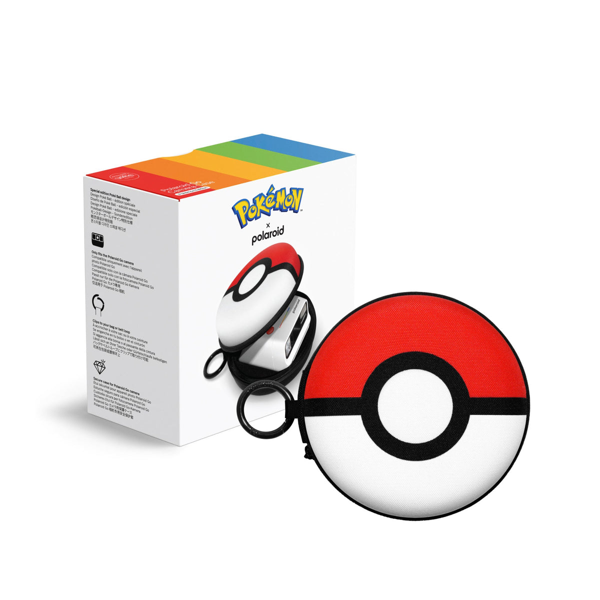 Polaroid Go Camera Case Pokémon Edition next to its retail box