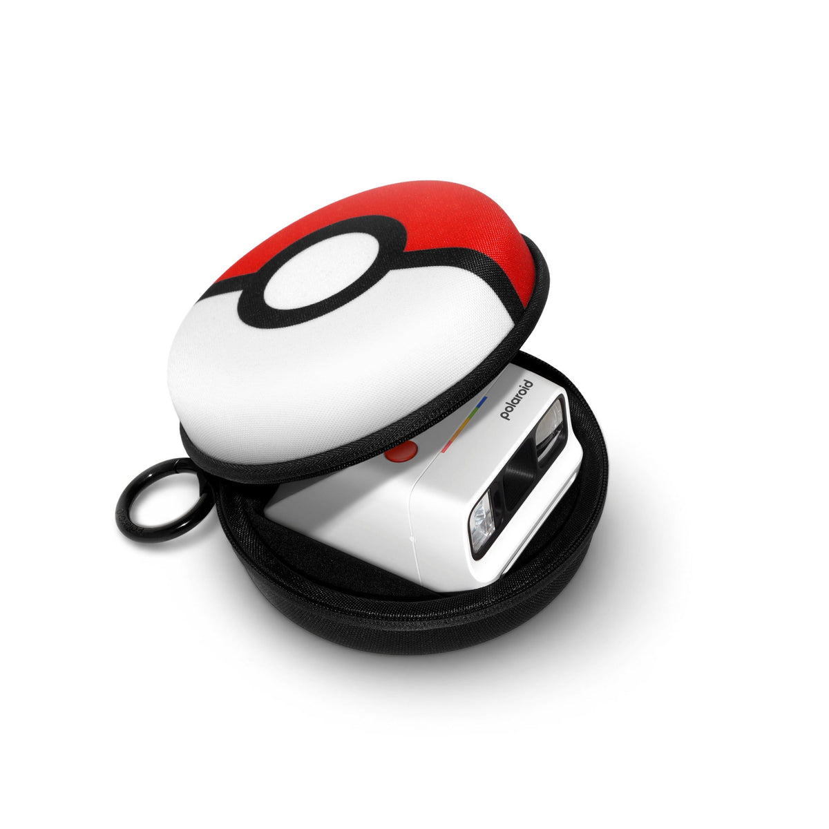 Polaroid Go Poké Ball camera case open with a Polaroid Go camera inside (camera not included)