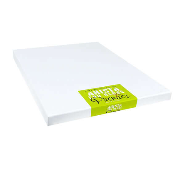 White canvas panel with a lime green label that reads ’arista premier’ and features the brand’s logo.