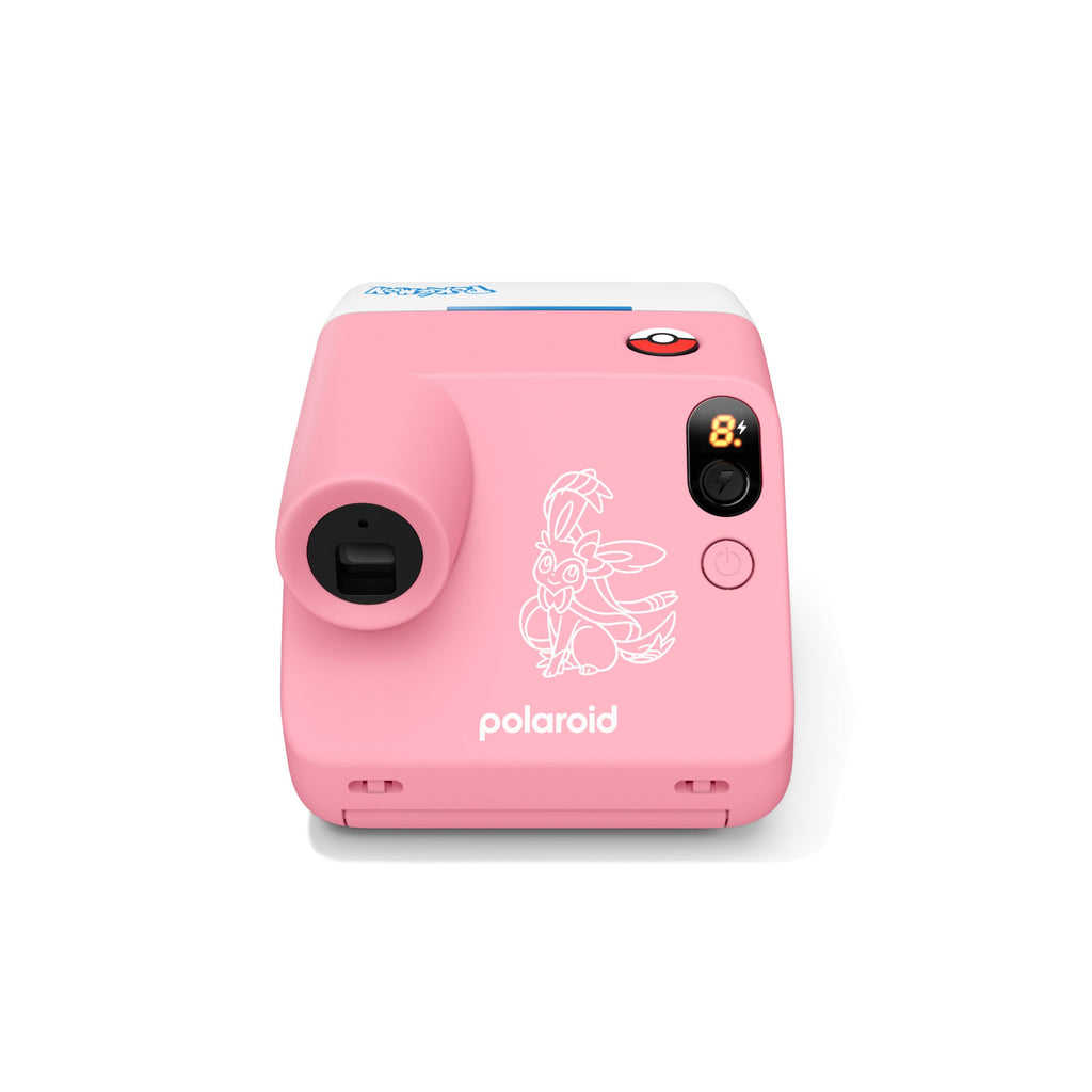 Back of the pink Polaroid Go Gen 3 Sylveon Edition camera with Sylveon artwork