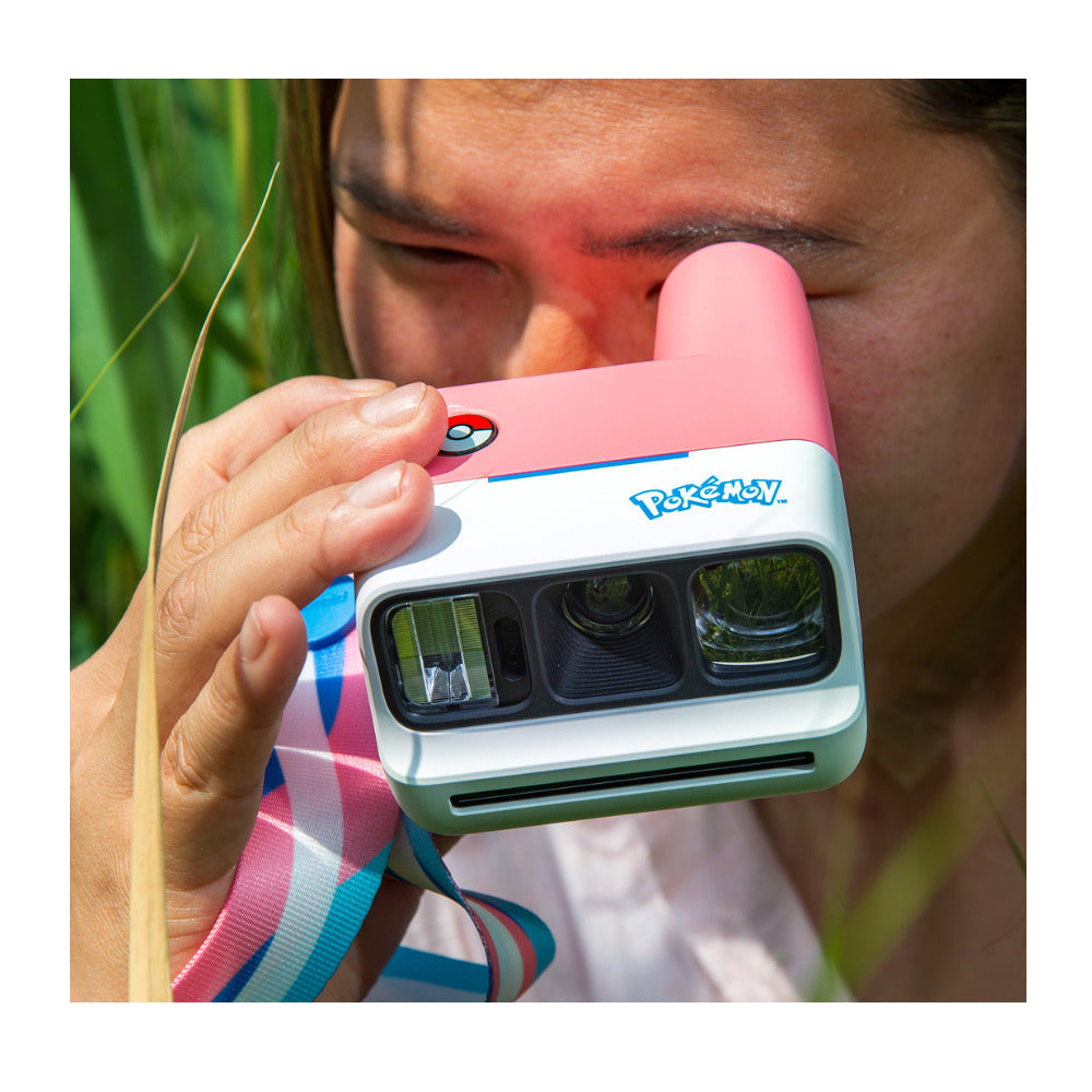 Person looking through the viewfinder of the Polaroid Go Gen 3 Sylveon Edition