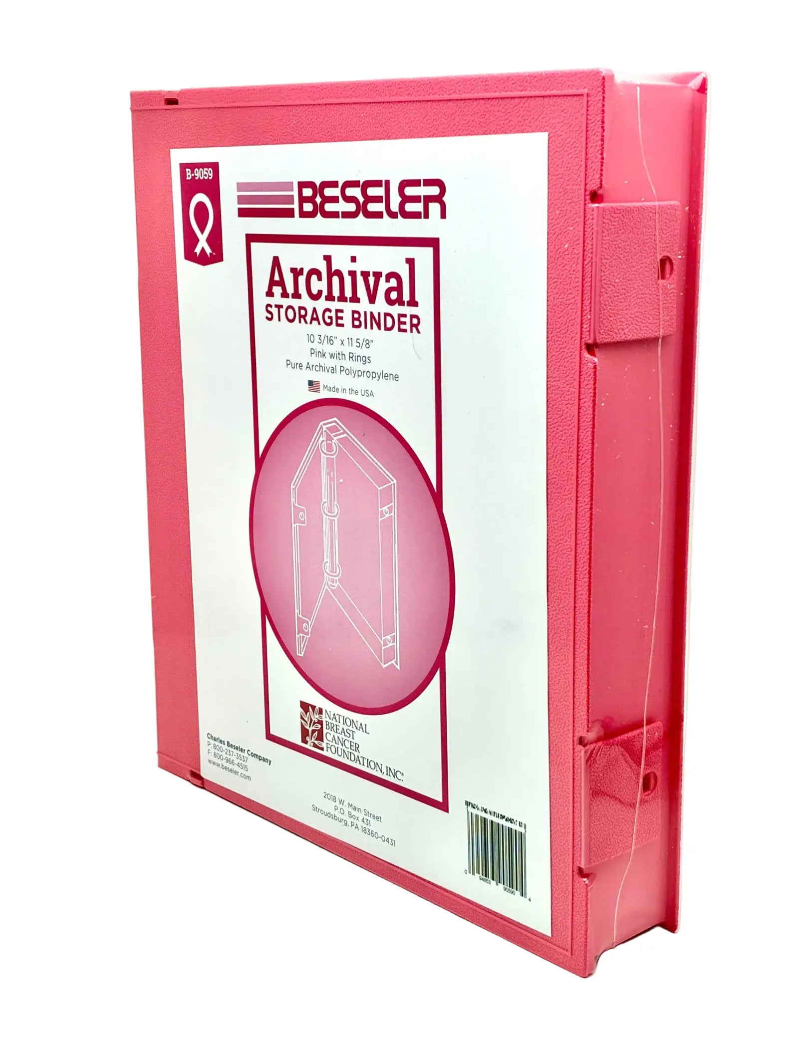 Pink archival storage binder with Beseler branding on a white background
