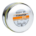 Fomapan 200 black and white negative film in a silver cylindrical canister with an orange and gray label.