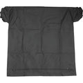 Black fabric car seat cover with elasticized sleeves and a zipper closure along the bottom edge.