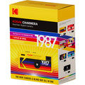Kodak charmera keychain digital camera in vibrant yellow, red, and blue with a retro 1987 design.