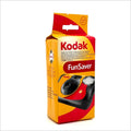 Kodak funsaver single-use camera in red and black plastic with a yellow packaging.