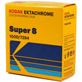 Bright yellow box of kodak ektachrome super 8 color reversal film, model 100d/7294.