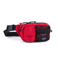 Red long weekend monterey sling waist pack with black mesh pocket and adjustable strap in chili red