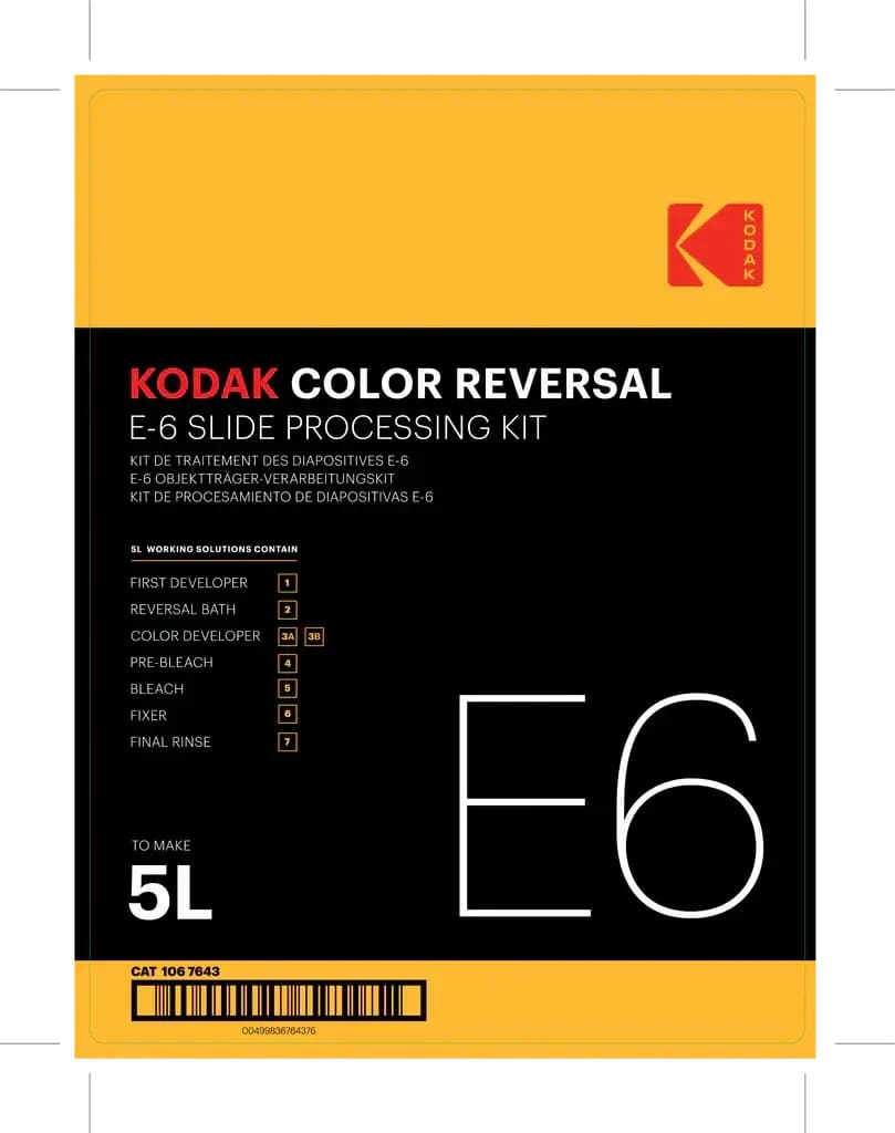 Kodak e-6 slide processing kit in a black and yellow package with white text.
