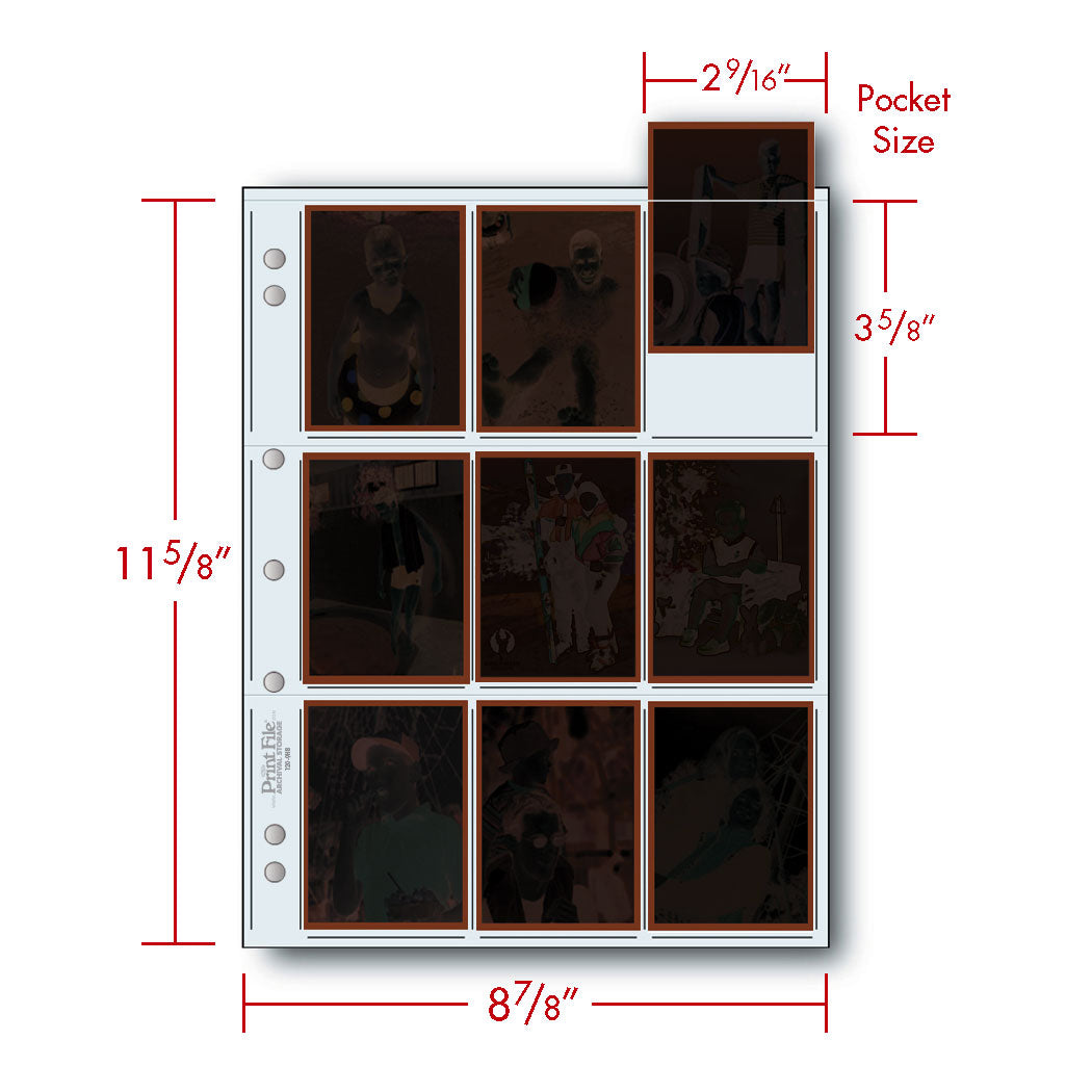 Print File 120-9HB page dimensions 8-7/8 x 11-5/8 inches, pocket size 2-9/16 x 3-5/8 inches