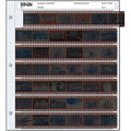 Printfix brand film strip organizer with multiple rows of dark, perforated edges holding individual frames.