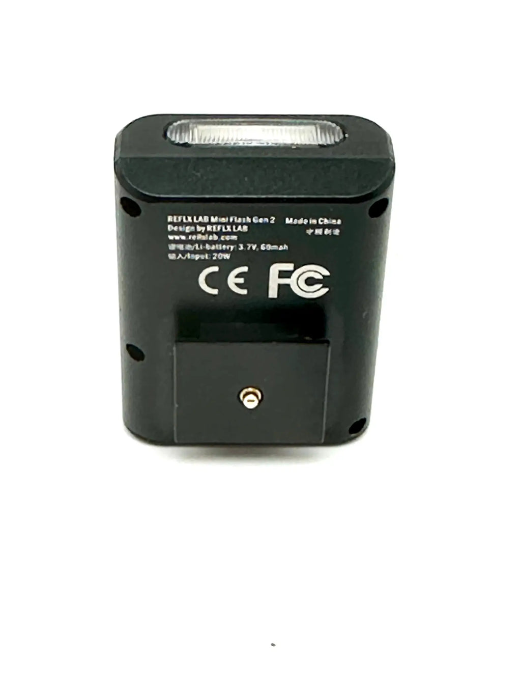 Black reflex lab mini flash gen 2 flash unit with a rectangular shape and a translucent front panel.
