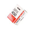White and red rollei rpx 400 black-and-white negative film box.