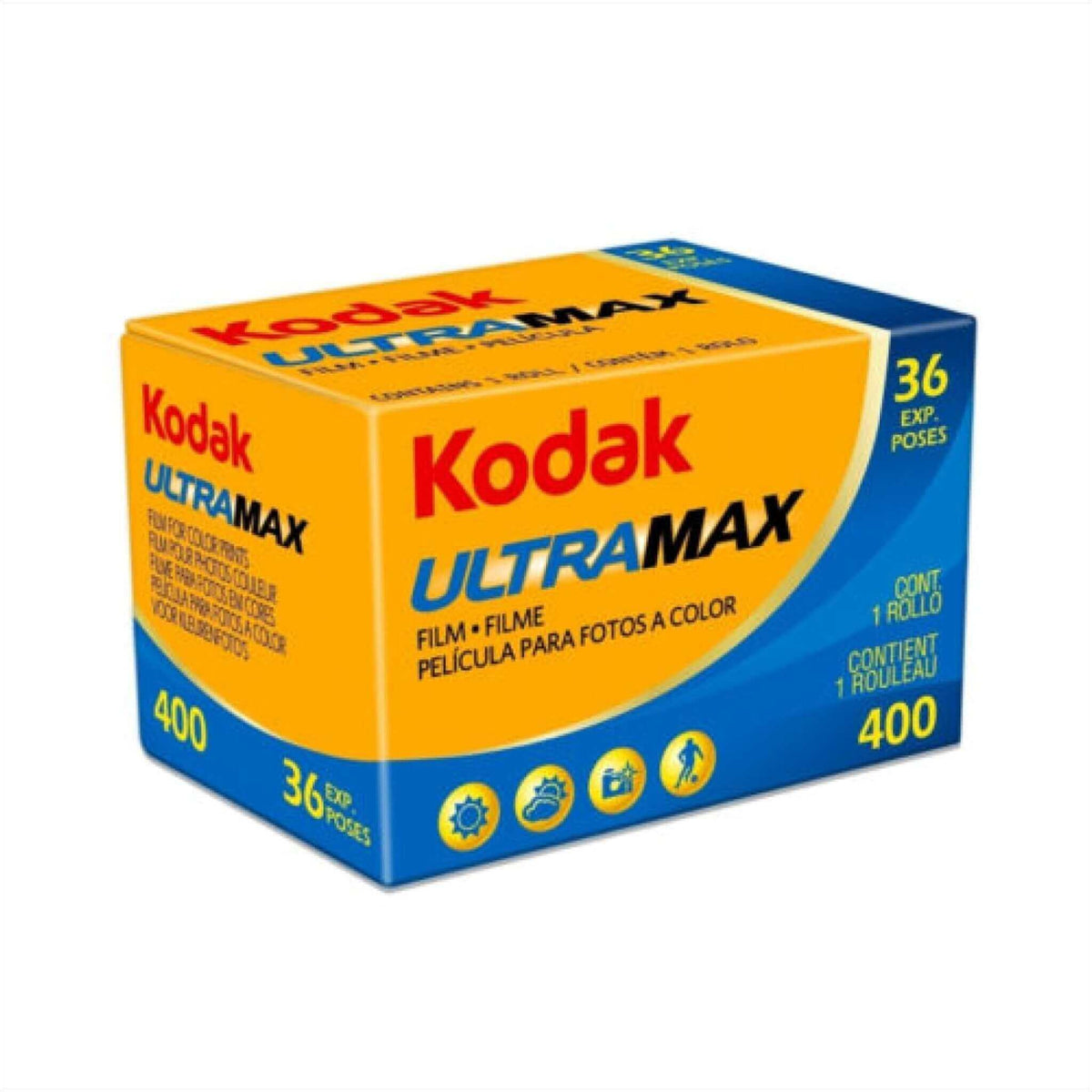 Kodak Ultramax 400 film 2-pack, 36 exposures, ideal for low-light photography and versatile shooting.